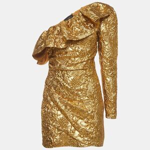Dundas Metallic Gold Embossed One Shoulder Mini Dress S